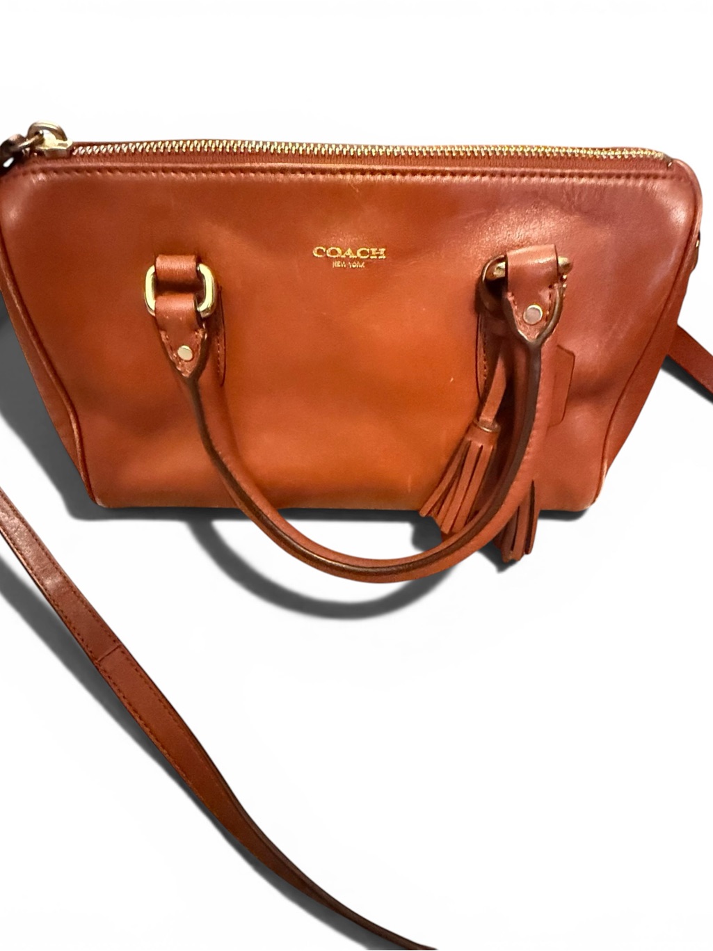 Coach Bag Leather Satchel In Cognac Brown With Gold Hardware
